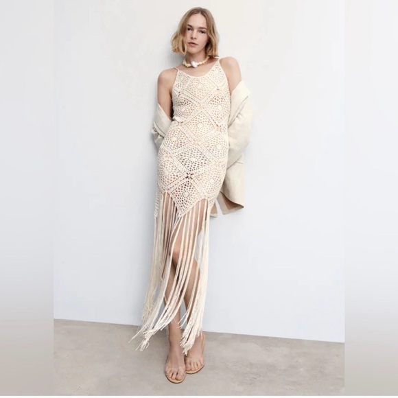 Mango Dresses & Skirts - NWT MANGO Crochet Mini Dress with Fringe reg $130